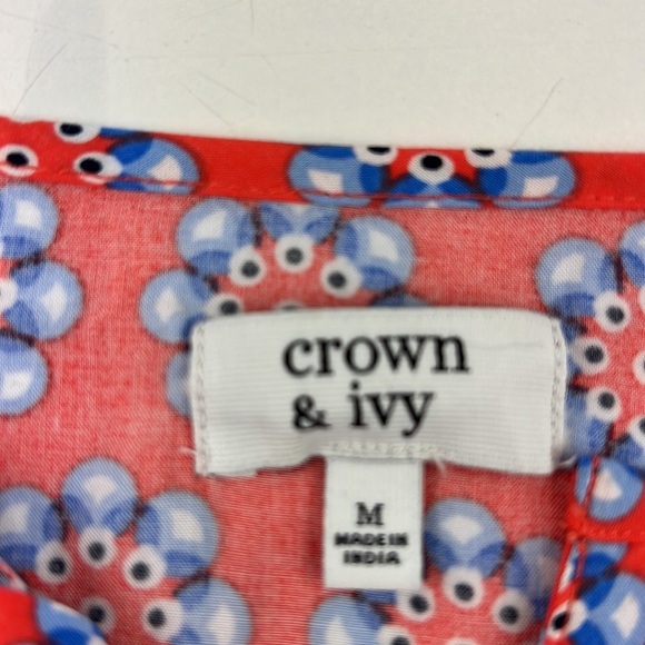 NWT crown & ivy red floral ¾ sleeve peasant top - Picture 2 of 7